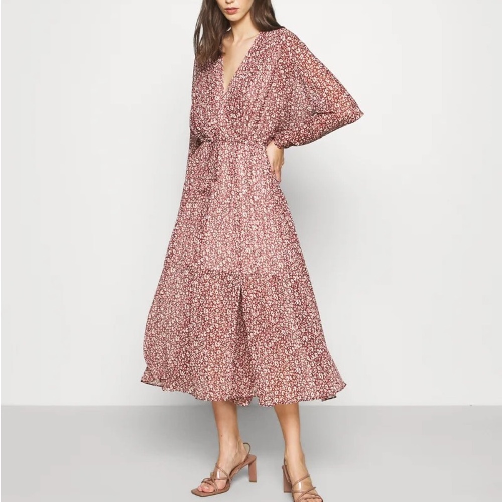 NWT Ted Baker Vallyy pink leopard print bohemian long sleeve midi dress Small